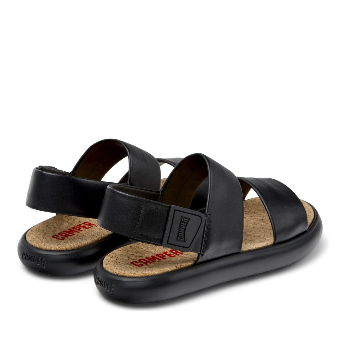 Camper Black Lasted Open-Toe Cork Footbed Leather Sandals