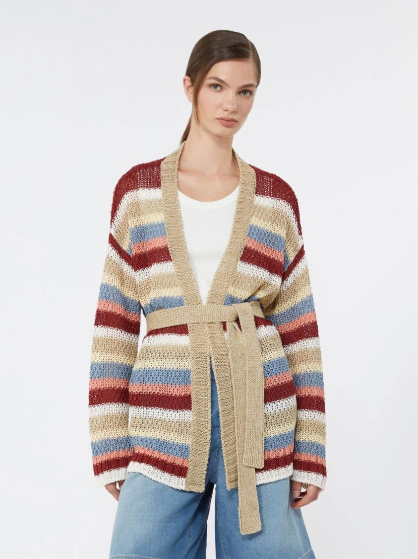 Max Mara Horizontal Stripe Knit Cardigan With Matching Belt