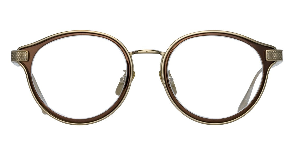 Linda Farrow Lfl Round Frame Eyeglasses With Textured Metallic Accents