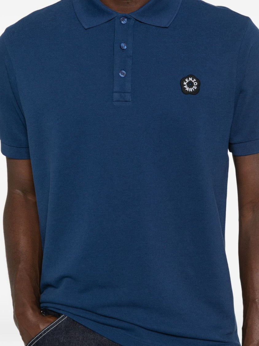 Kenzo Deep Blue Embroidered Patch Silk Polo