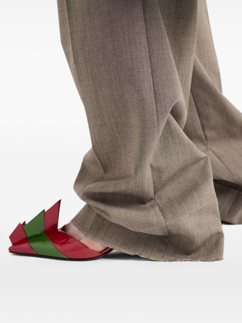 Prada Taupe Grey Wool Trousers With Belted Waist