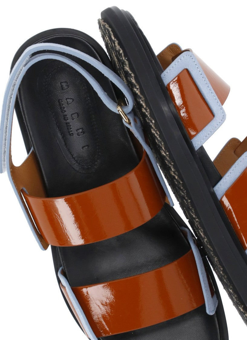 Marni Brown Leather Sandals With Contrasting Color Accents