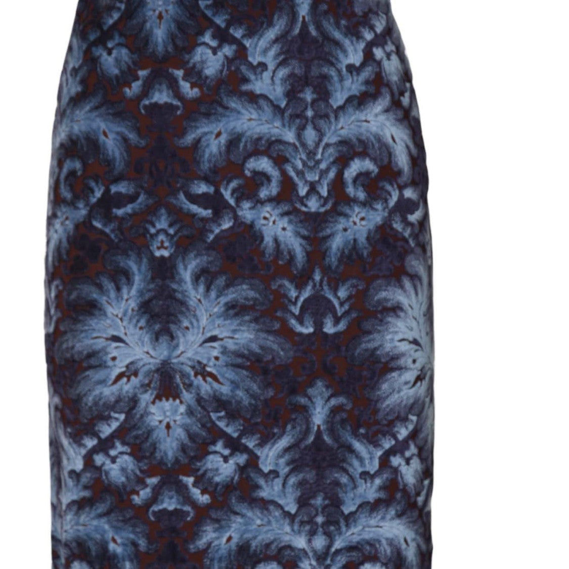 Etro Fitted Midi Skirt With Ornate Deep Blue Pattern