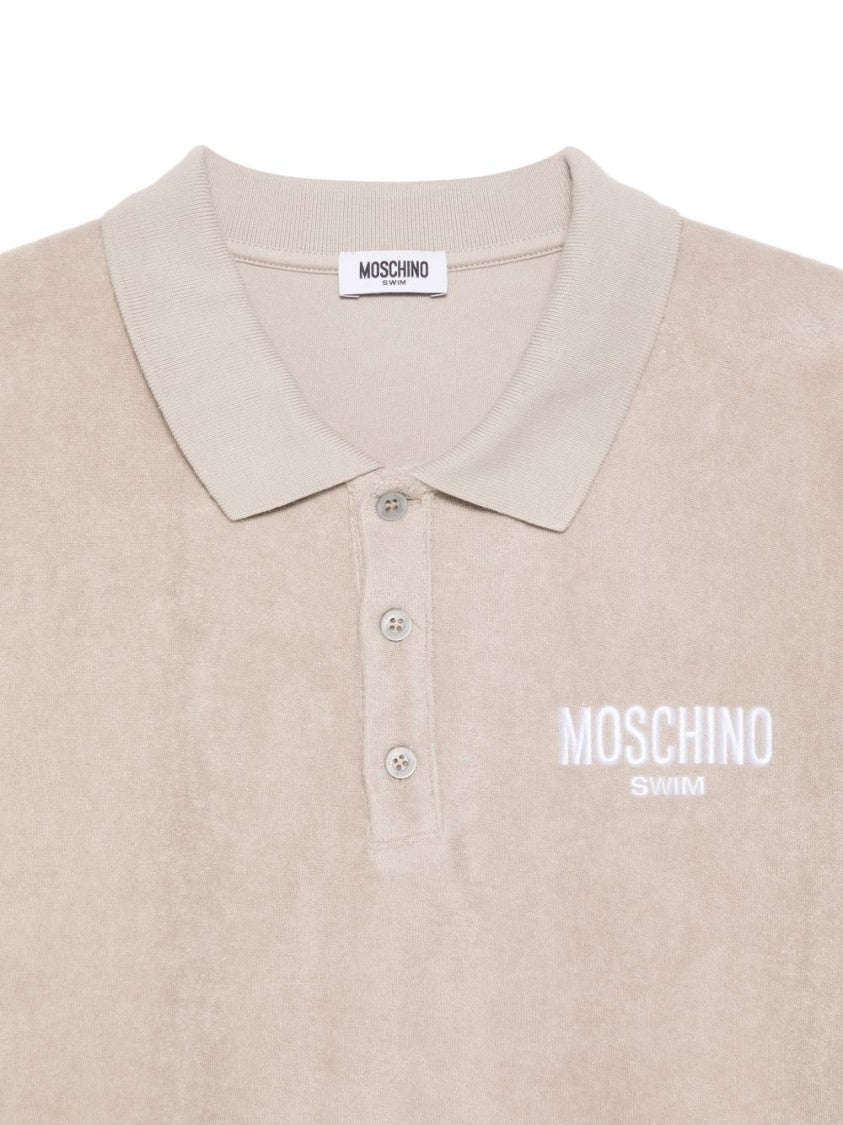 Moschino Beige Short Sleeve Button Knit Polo