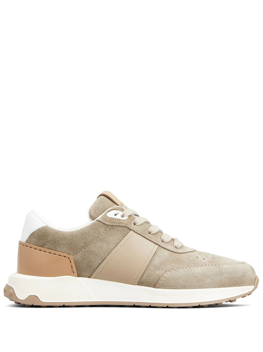 Tod's Beige Leather Trainers With Suede Panels And Textured Sole