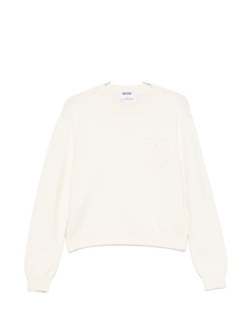 Moschino Ivory Knitted Sweater With Heart Motif