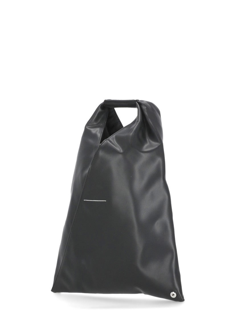 Mm6 By Maison Margiela Triangular Black Handbag With Contrasting Stitching