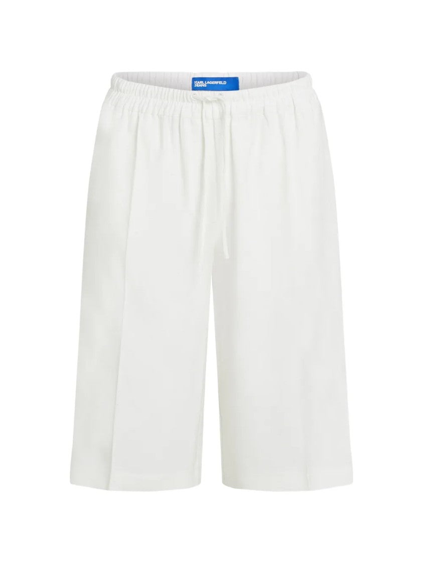 Karl Lagerfeld Relaxed Fit White Shorts With Elastic Waistband