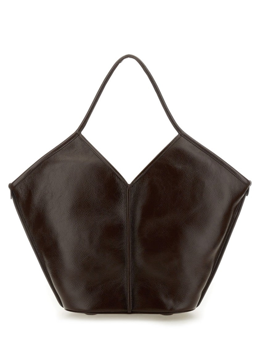 Hereu Distressed Calf Leather Tote Bag With Angular Silhouette