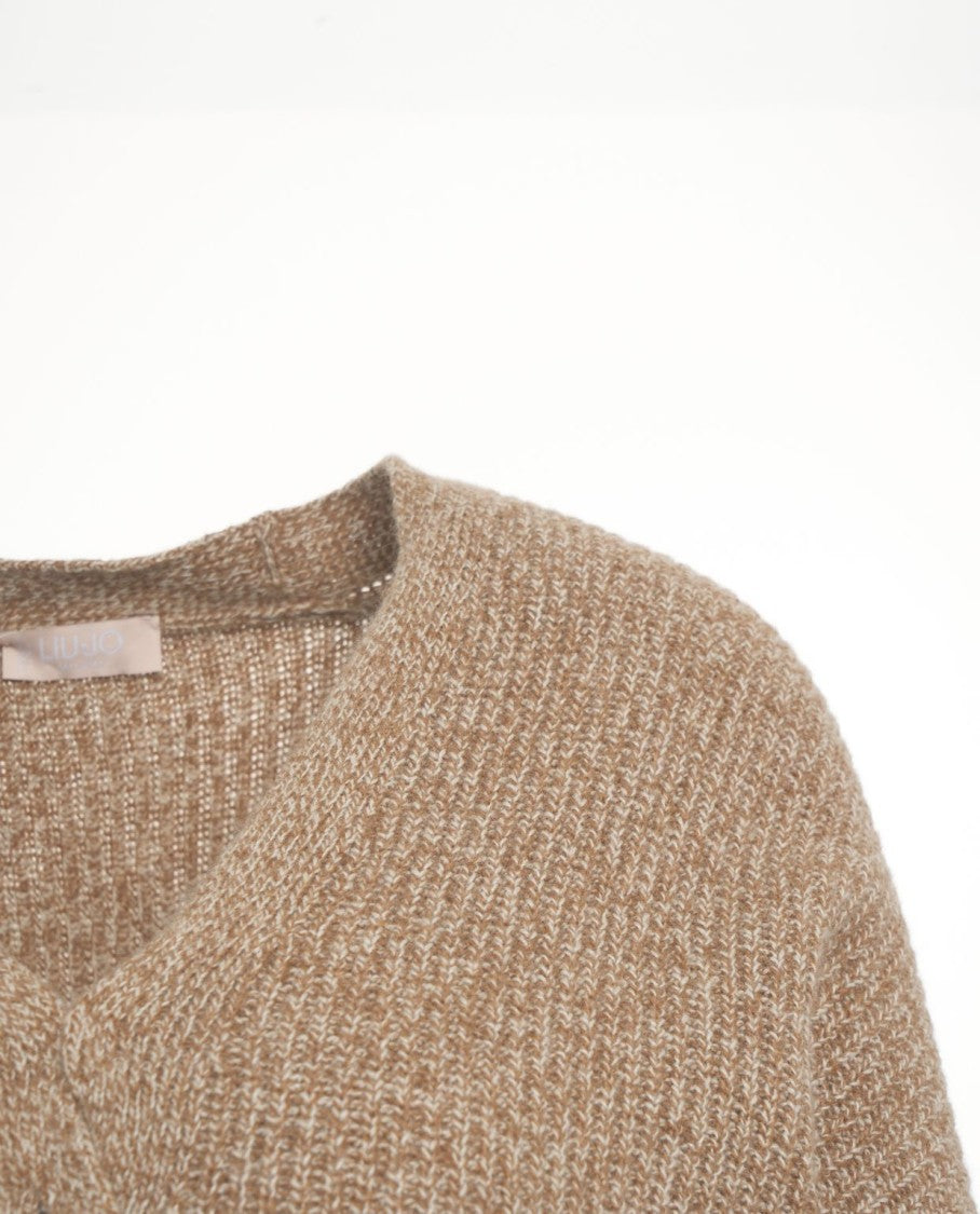 Liu Jo Cropped Beige Cardigan With Decorative Buttons