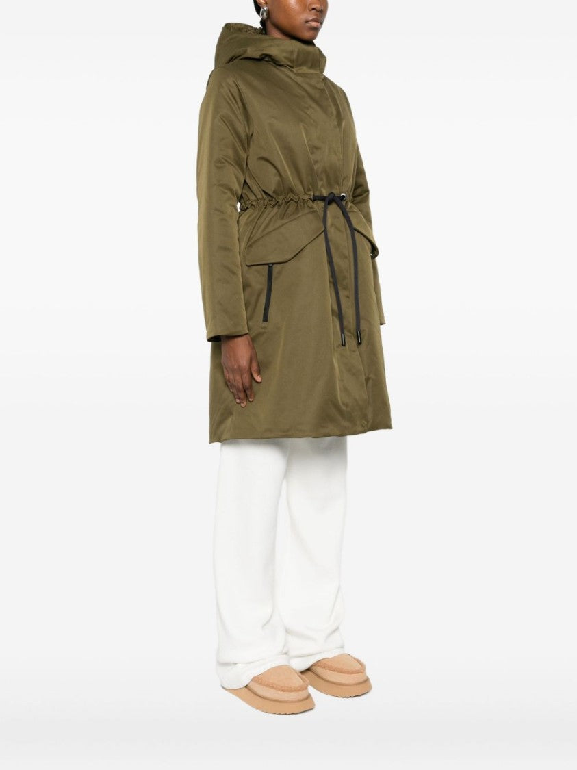 Save The Duck Mid-Length Green Cinched Waist Parka With Hood