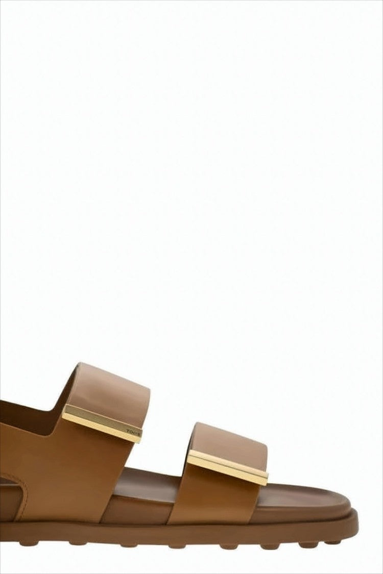 Tod's Minimalist Brown Slingback Sandals With Gold-Tone Accents