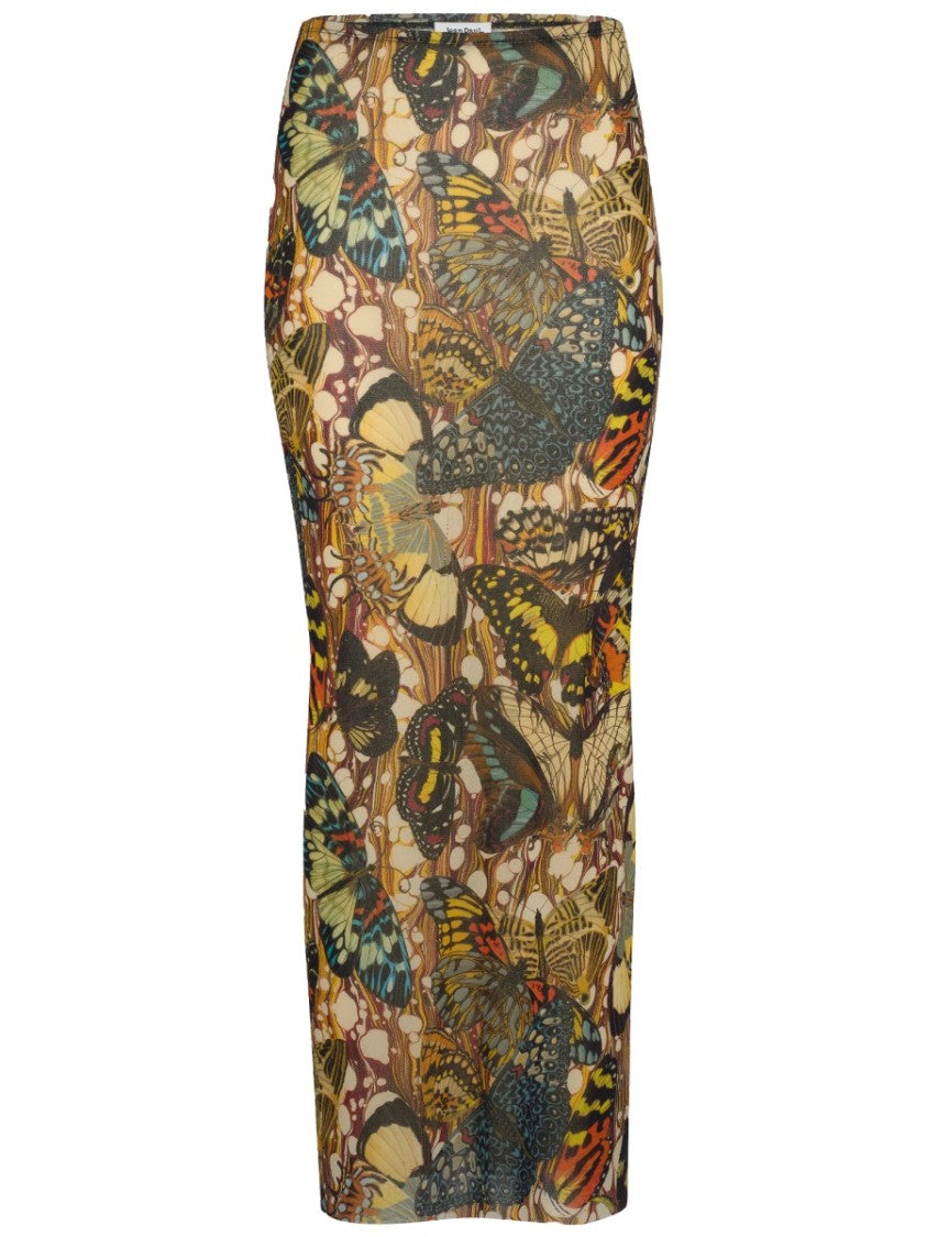 Jean Paul Gaultier Butterfly Polyamide Print Maxi Skirt