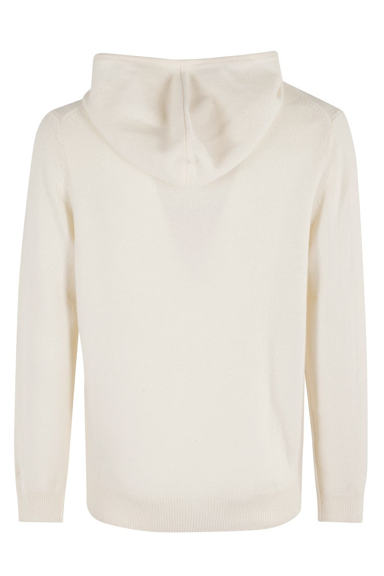 Mc2 Saint Barth Off-White Knit Sweater With Adjustable Hood