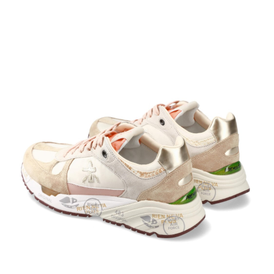 Premiata Beige Suede And Fabric With Pink Leather Details Mased Sneakers
