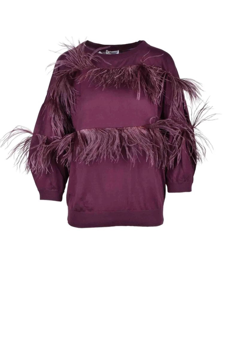 Brunello Cucinelli T-Shirt With Feathers - Red