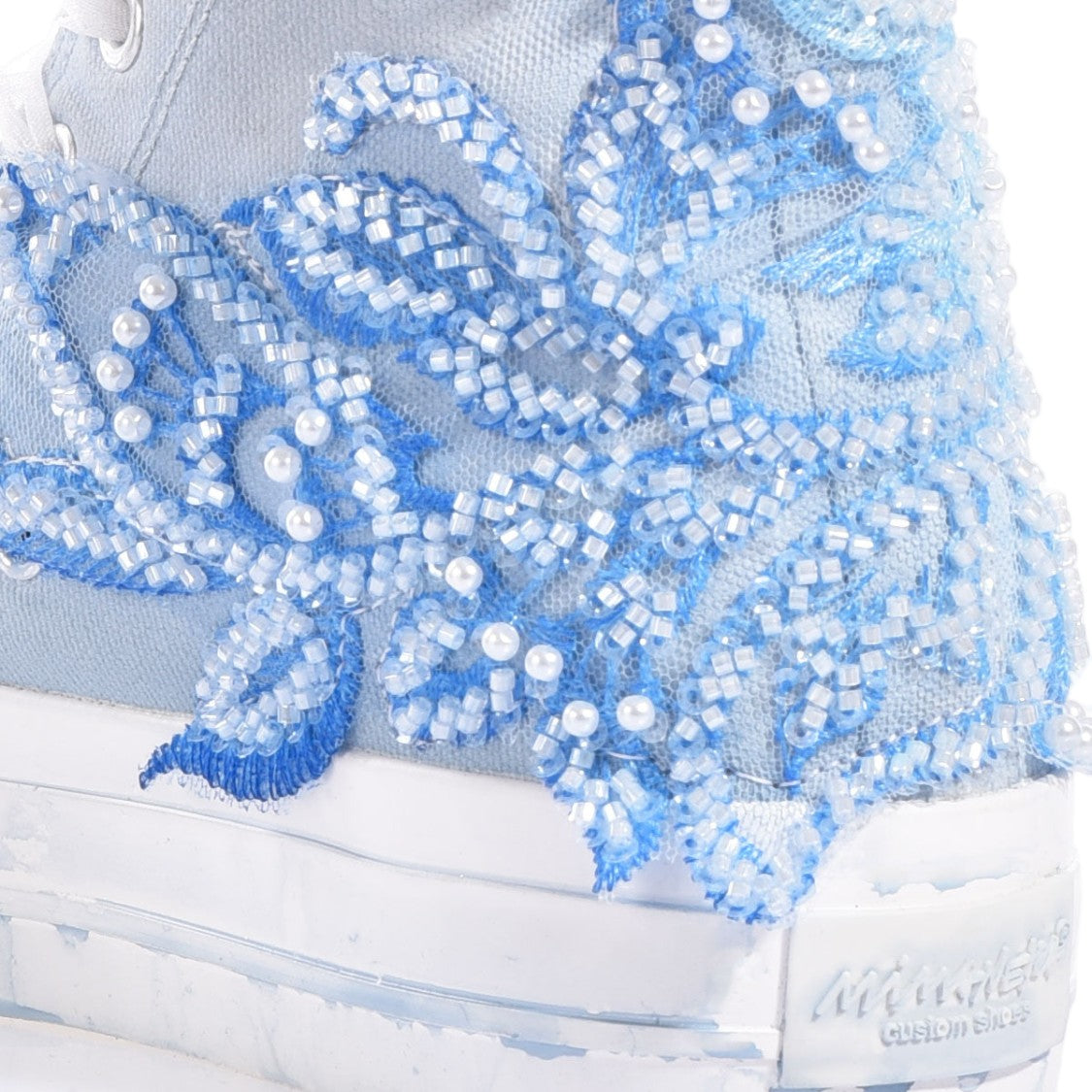 Mimanera Blue Princess Handcrafted Pearl Platform Sneakers