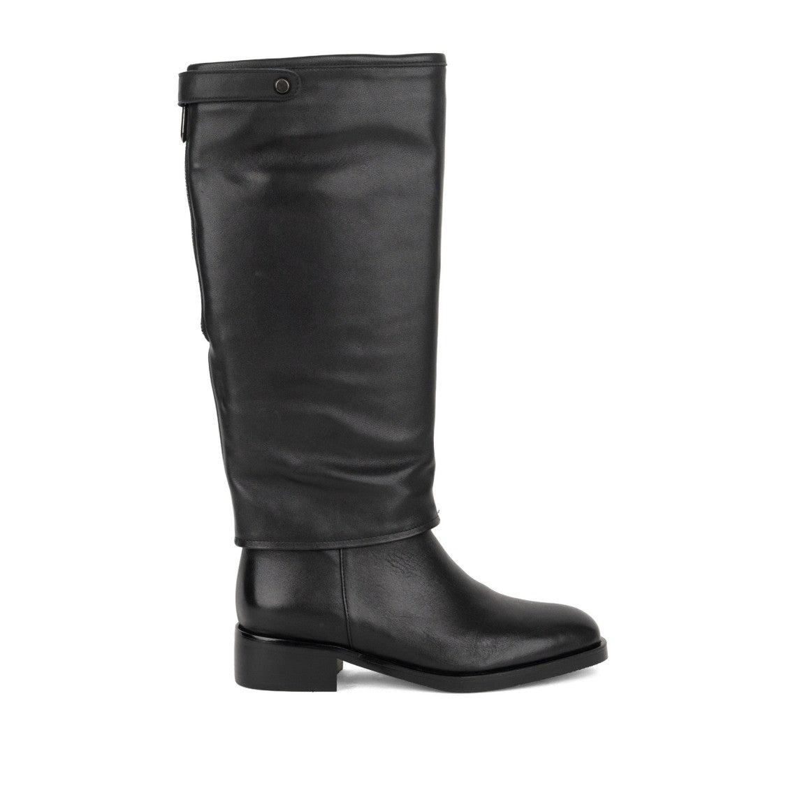 Linda Baumann Black Button Detail Rounded Toe Tall Leather Boots