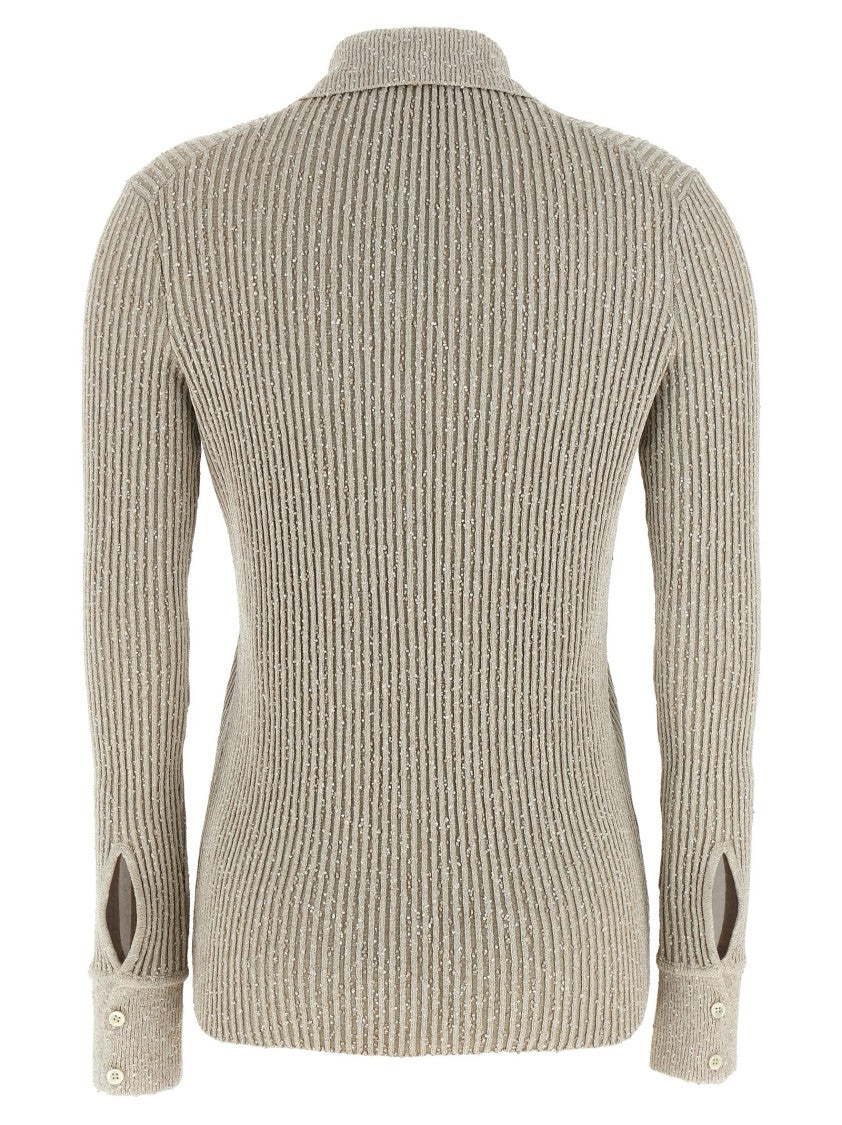Magda Butrym Ribbed Viscose Knit Cardigan With Polo Collar