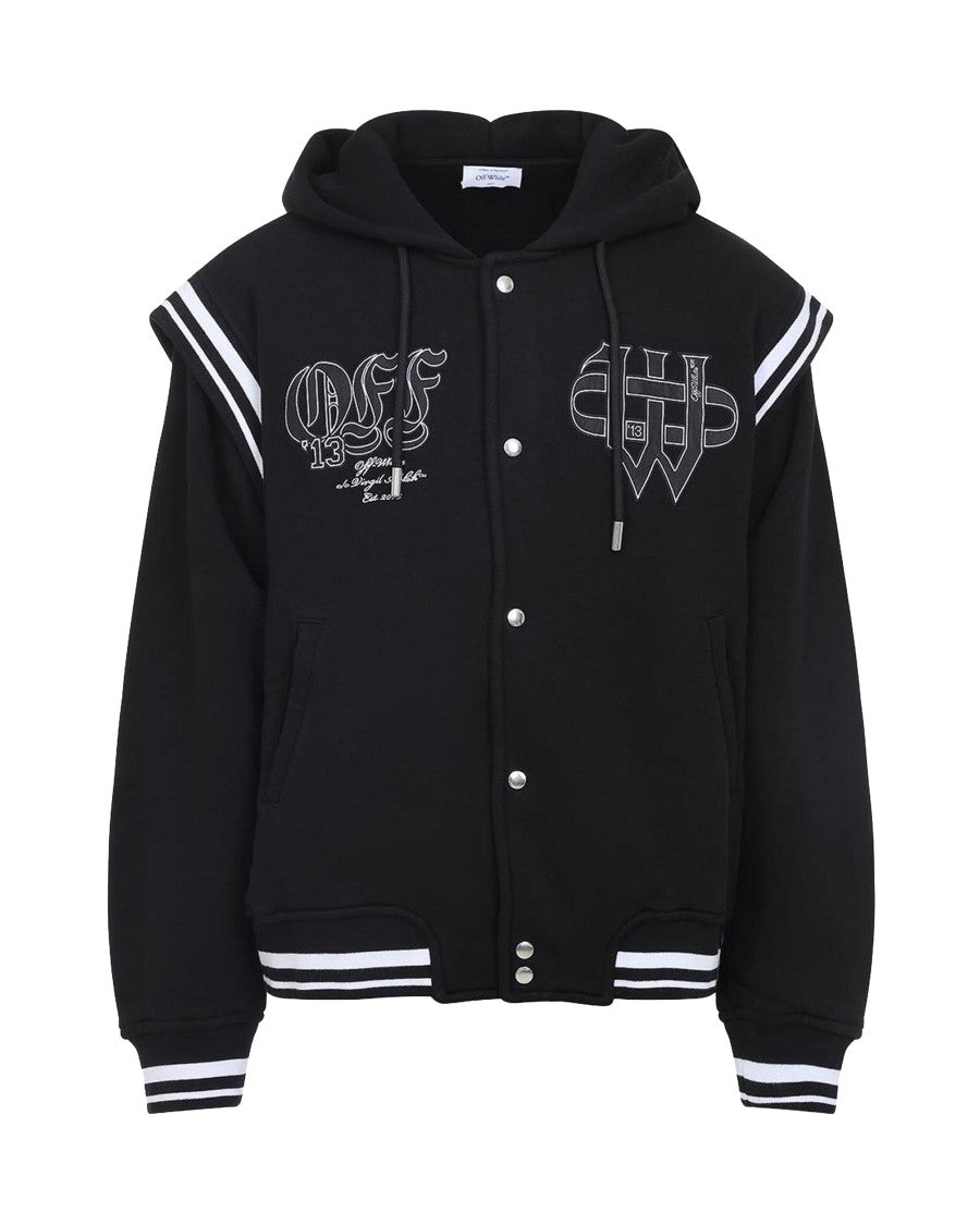 Off-White Fleece Varsity Jacket With Gothic Logo Patches