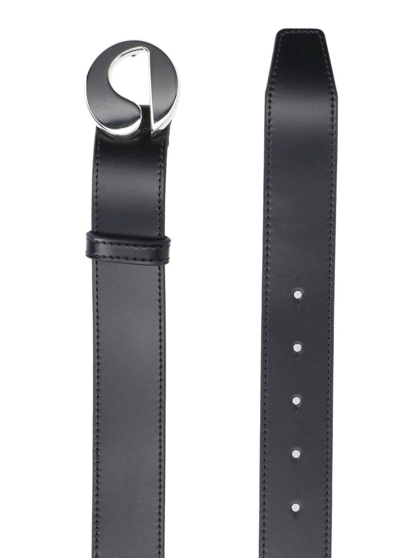 Coperni Adjustable Black Leather Belt With Silver Logo Buckle