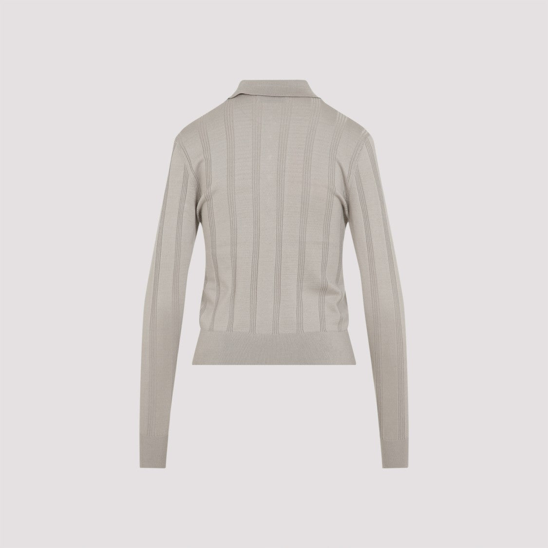 Dries Van Noten Light Grey Knitted Cotton Polo With Classic Collar