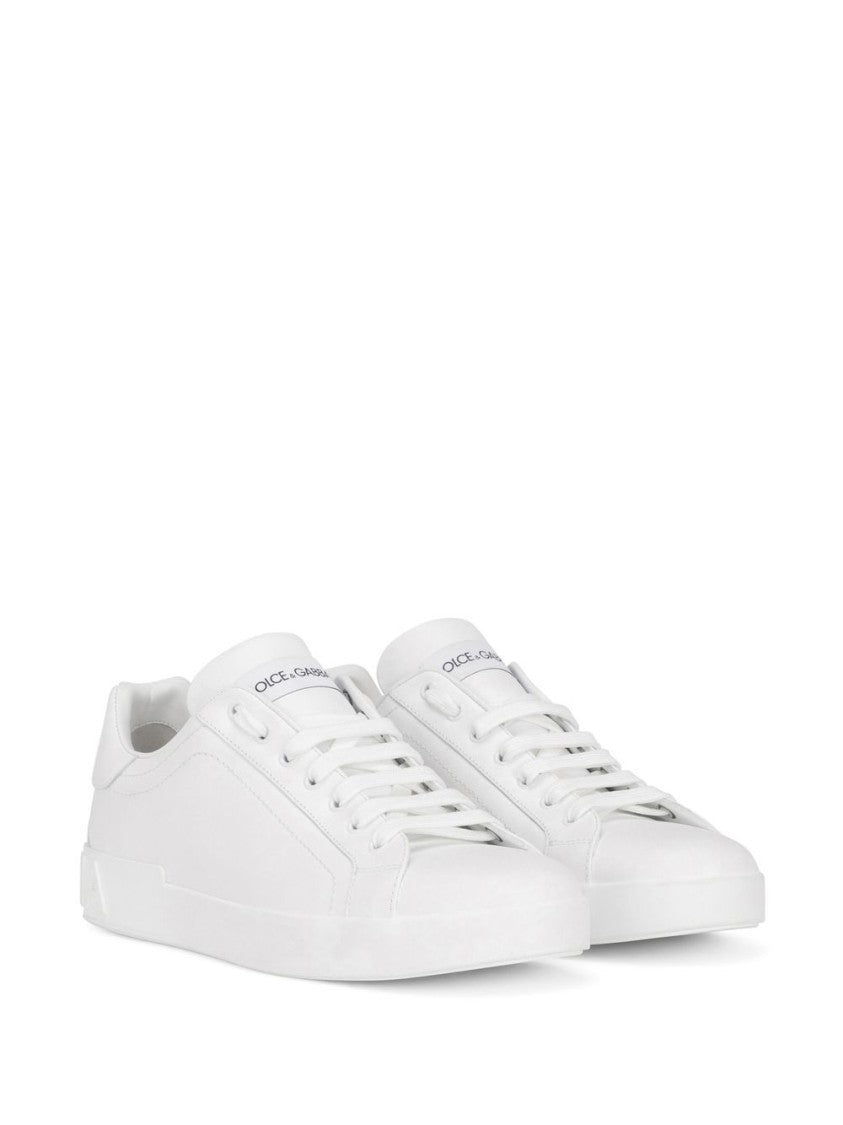 Dolce & Gabbana White Calfskin Portofino Branded Spoiler Sneakers