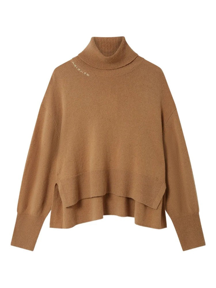 Axel Arigato High Neck Brown Sweater With Layered Hem And Ribbed Details
