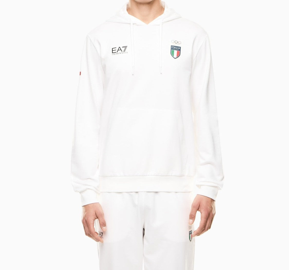 Ea7 Emporio Armani Milano-Cortina 2026 White Hoodie With Italia Detailing