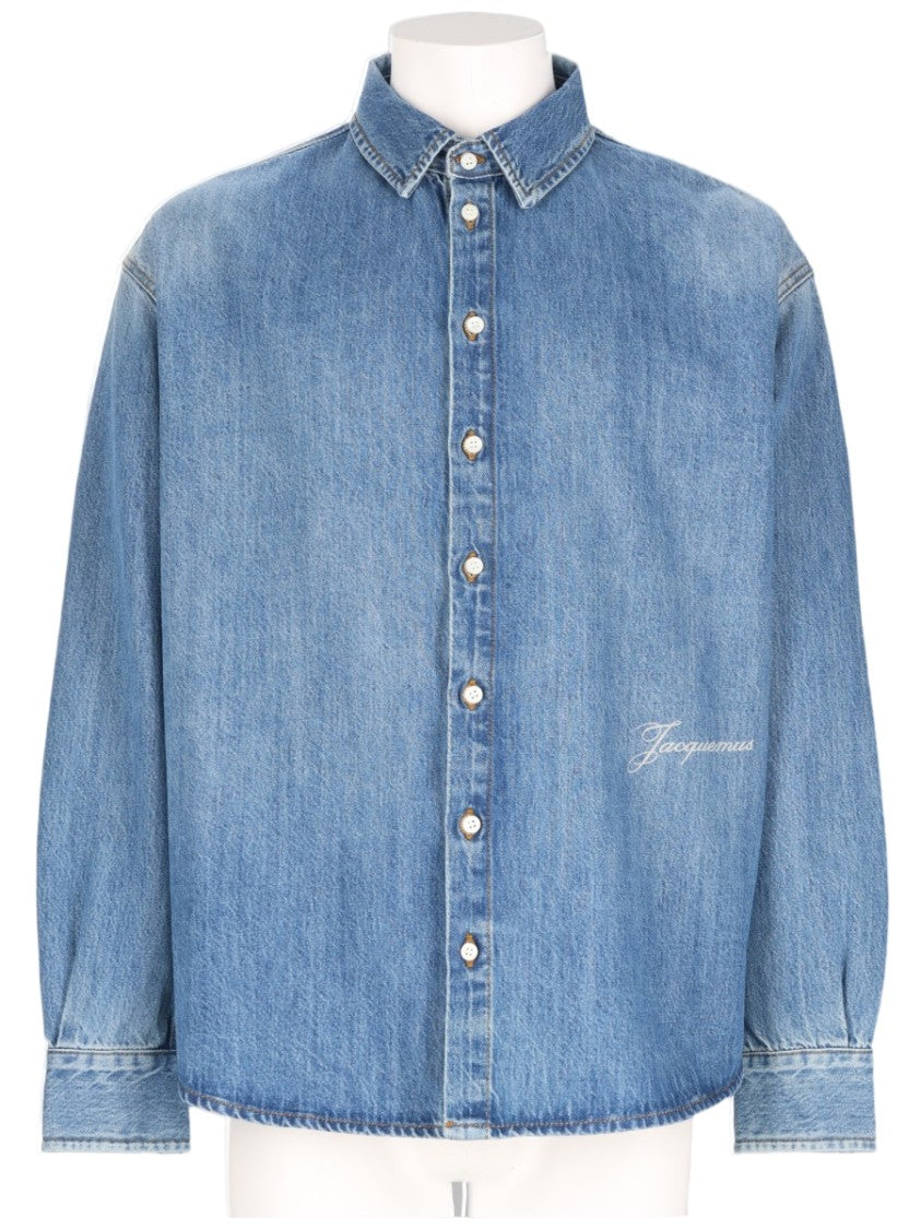 Jacquemus Relaxed Fit Embroidered Logo Cotton Denim Shirt