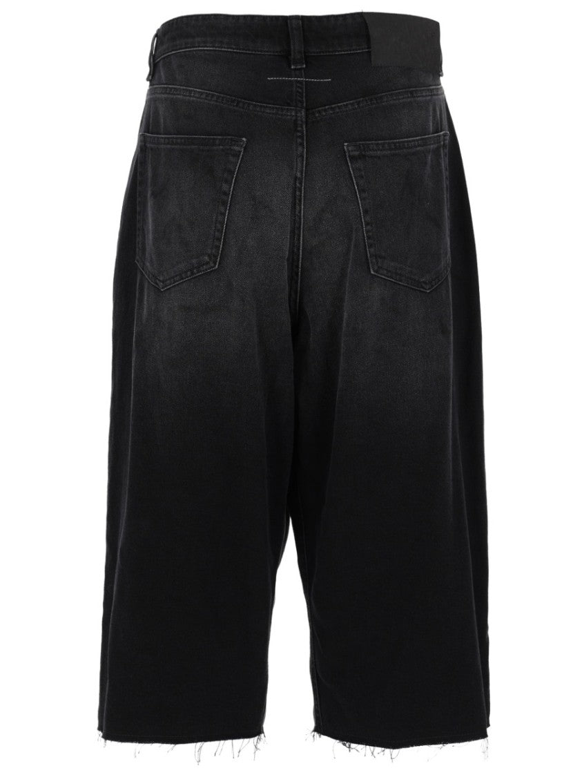 Mm6 By Maison Margiela Knee-Length Faded Black Raw Denim Shorts