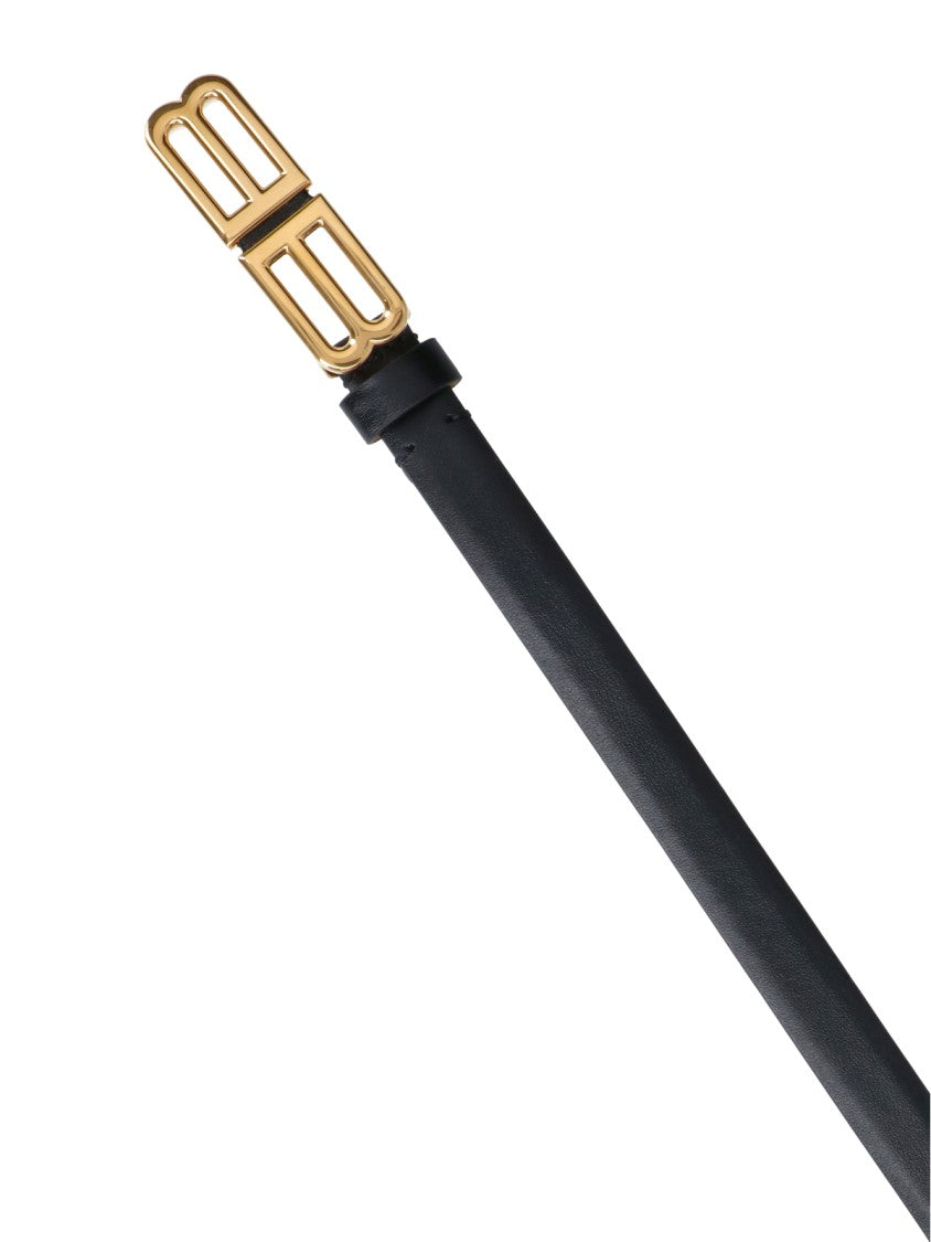 Balenciaga Black Slim Double B Leather Belt