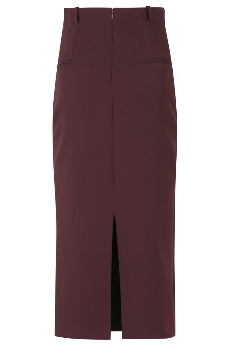 Nissa Bordeaux Belt Loops Back Slit Pockets Polyester Midi Skirt