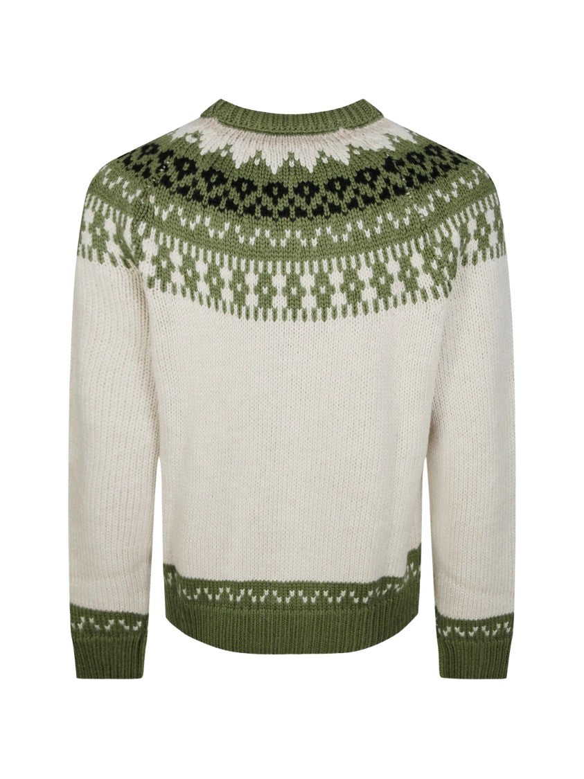 Altea Knitted Crew Neck Sweater With Patterned Yoke And Ribbed Trims