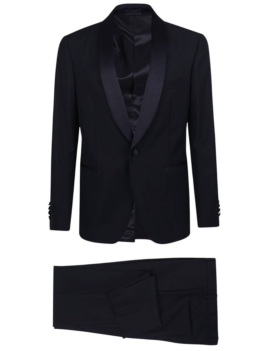 Lardini Tailored Blue Tuxedo Suit With Shawl Collar
