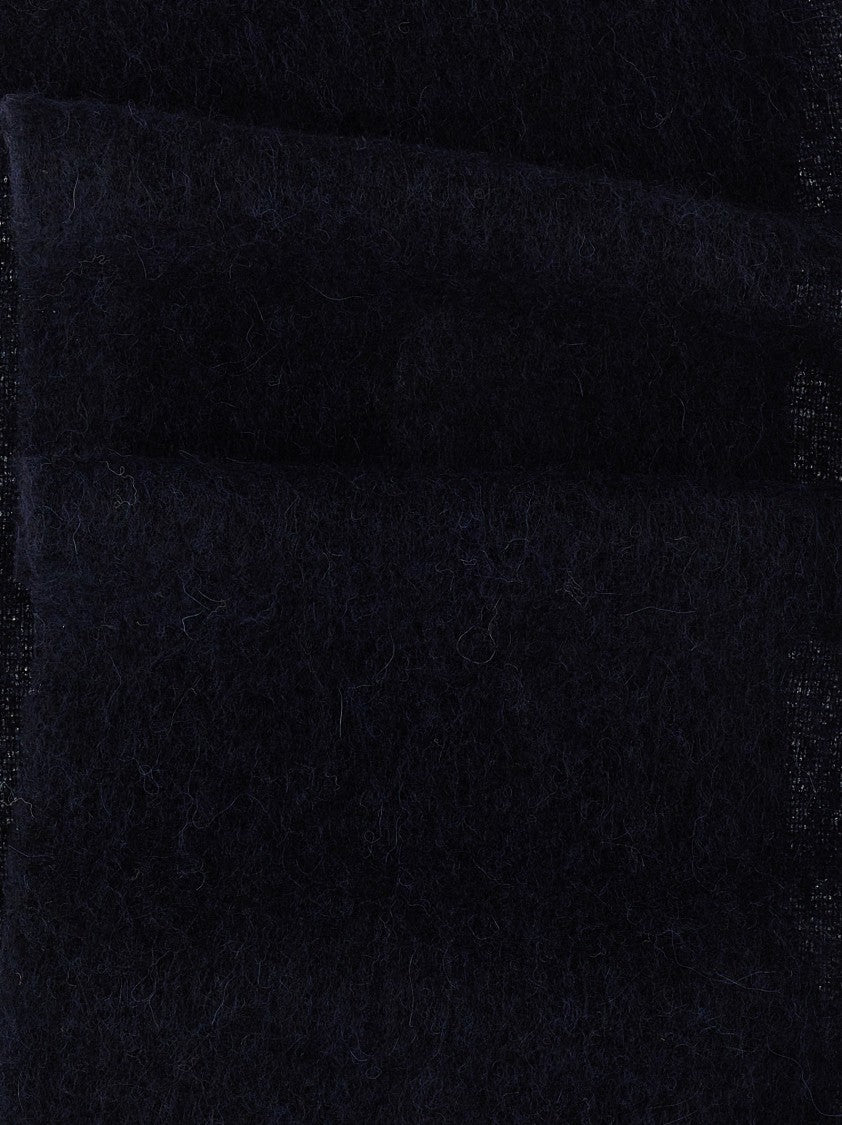 Marni Fringed Wool Blend Scarf With Maxi Logo Patch