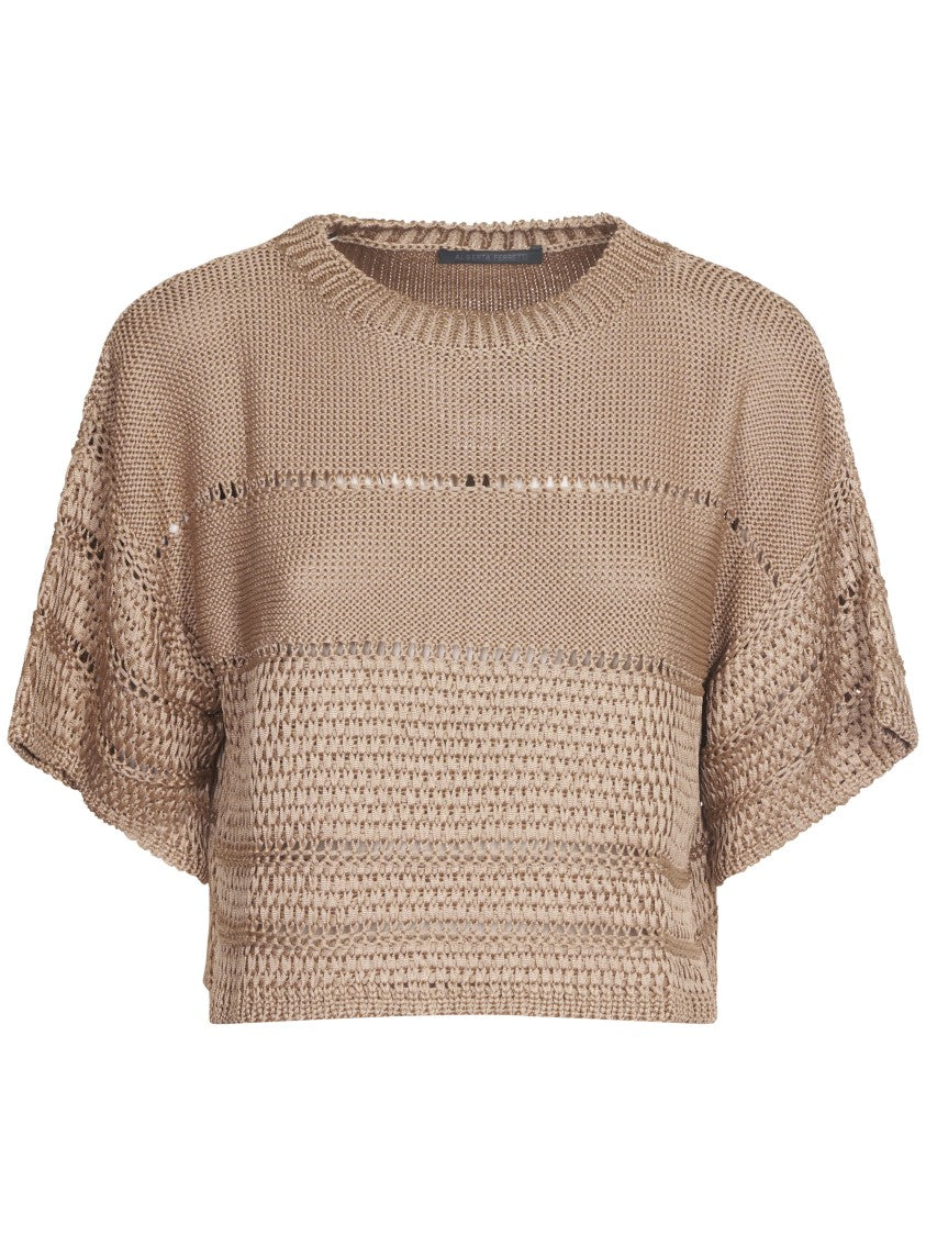 Alberta Ferretti Cropped Open-Knit Sweater With Textured Pattern