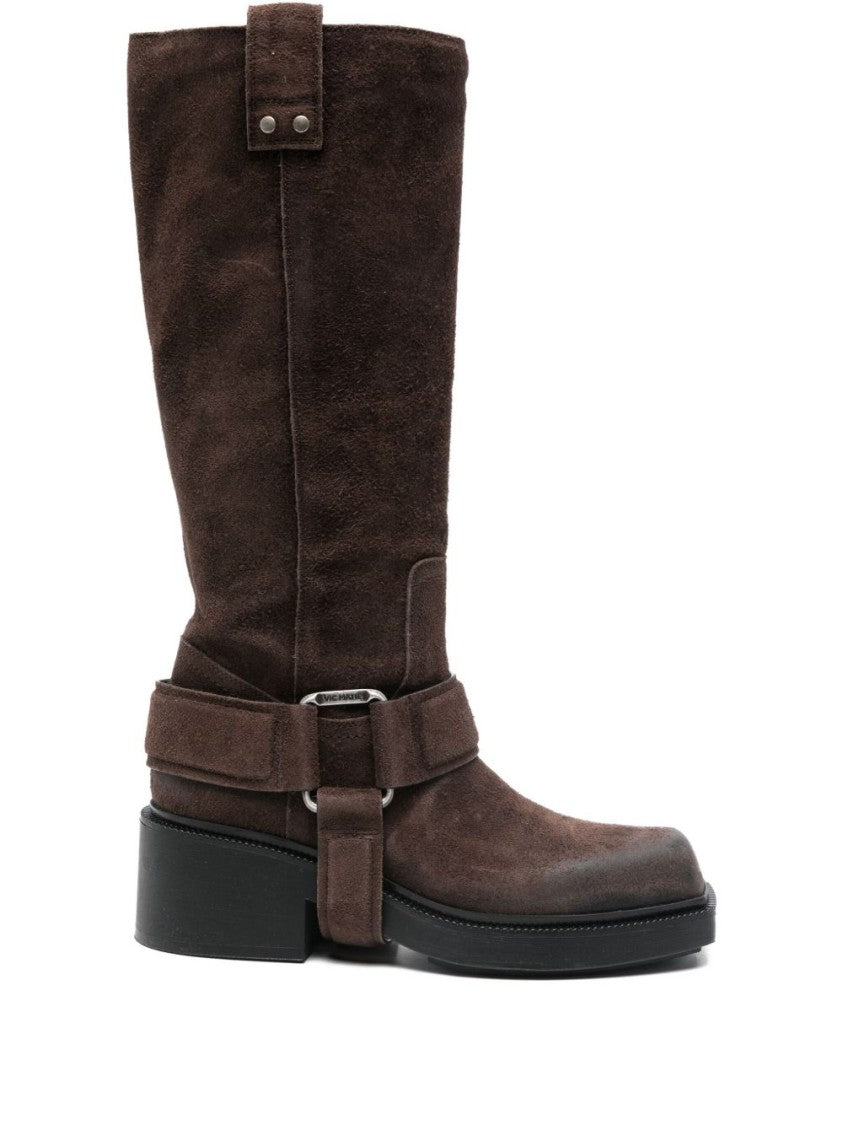 Vic Matié Dark Brown Saddle Suede Squared Boots