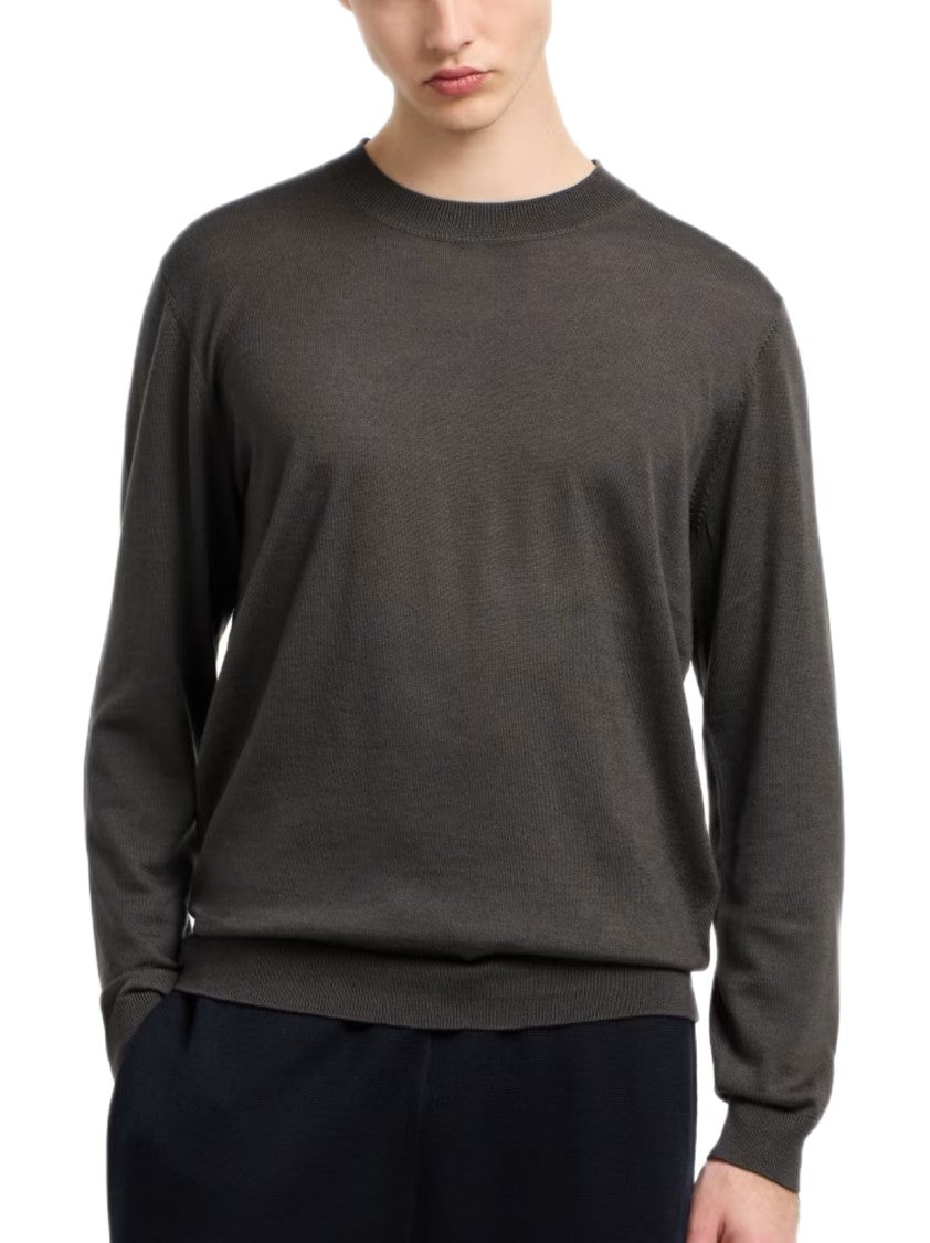 Emporio Armani Smooth Knit Crewneck Sweater With Ribbed Cuffs