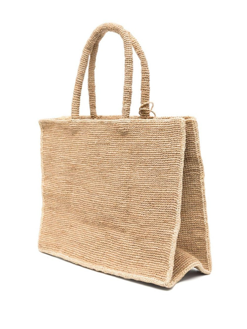 Mc2 Saint Barth Rectangular Woven Tote Bag With Cursive Logo