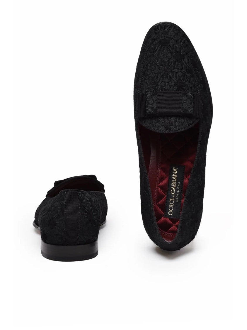 Dolce & Gabbana Black Brocade Decorative Strap Loafers
