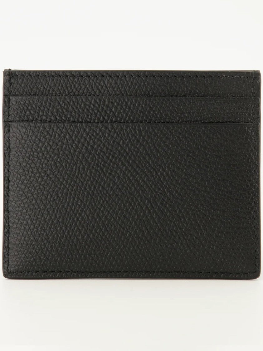 Valentino Black Textured Leather Logo Card Holder