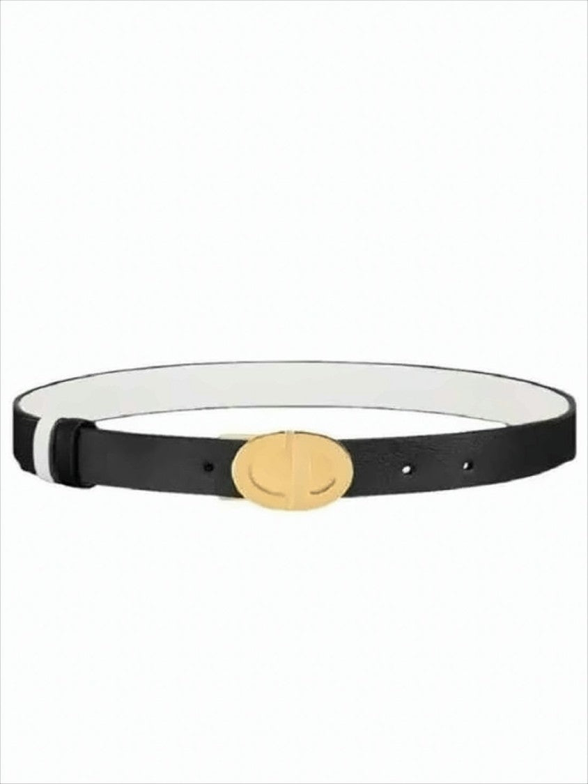 Dior Black Leather Belt With Oval Gold Buckle