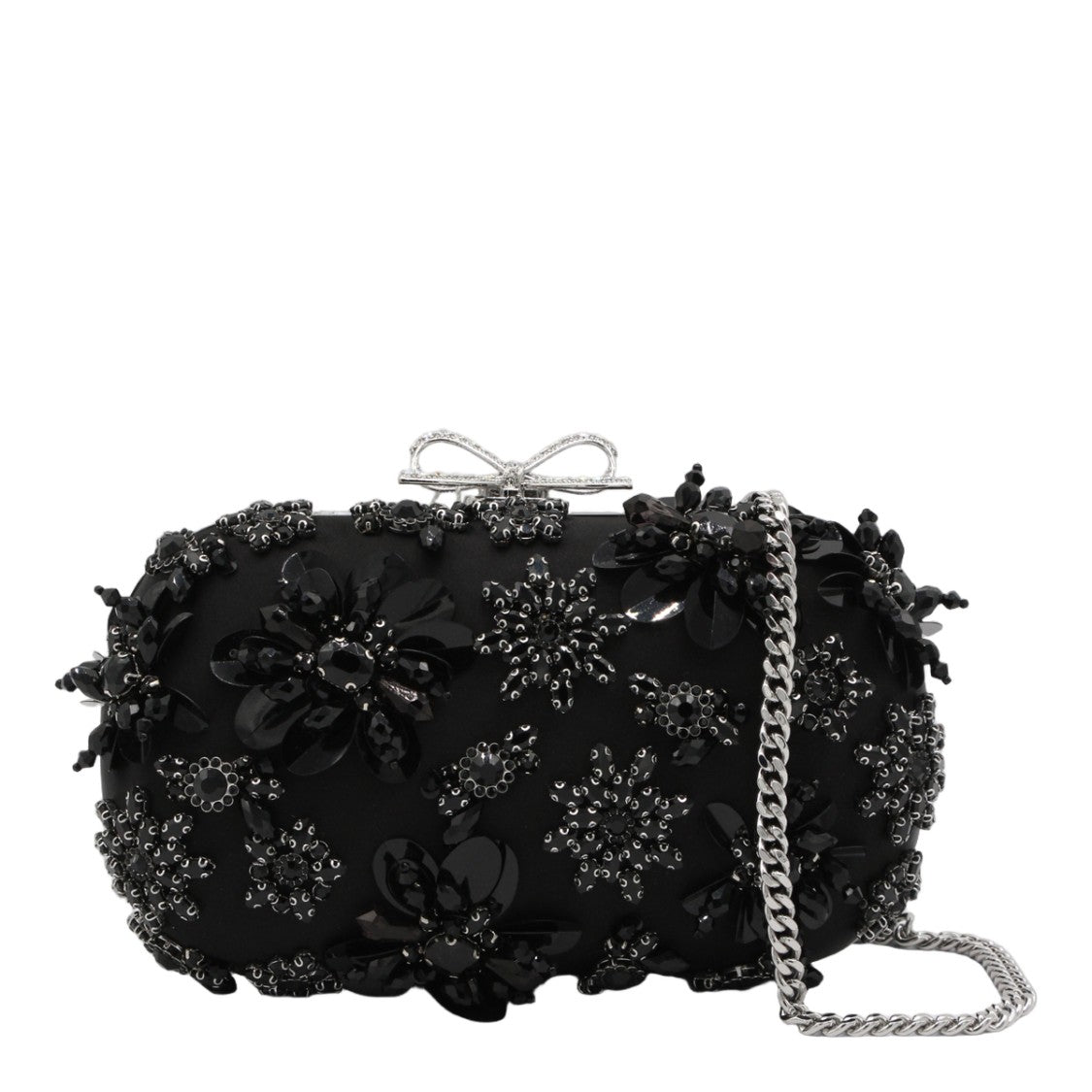 Self-Portrait Rounded Rectangular Clutch Bag With Floral Embellishments