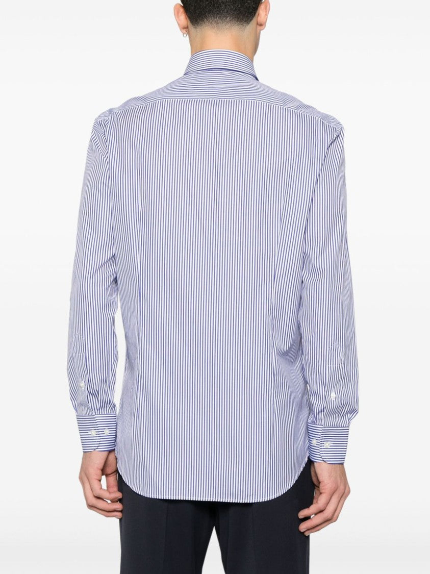 Etro Blue Roma Logo Bd Vertical Stripe Shirt