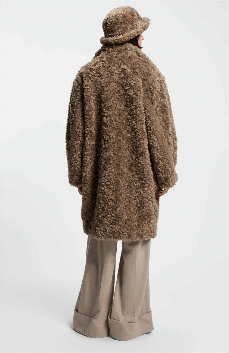 Boss Faux Fur Coat With Mandarin Collar