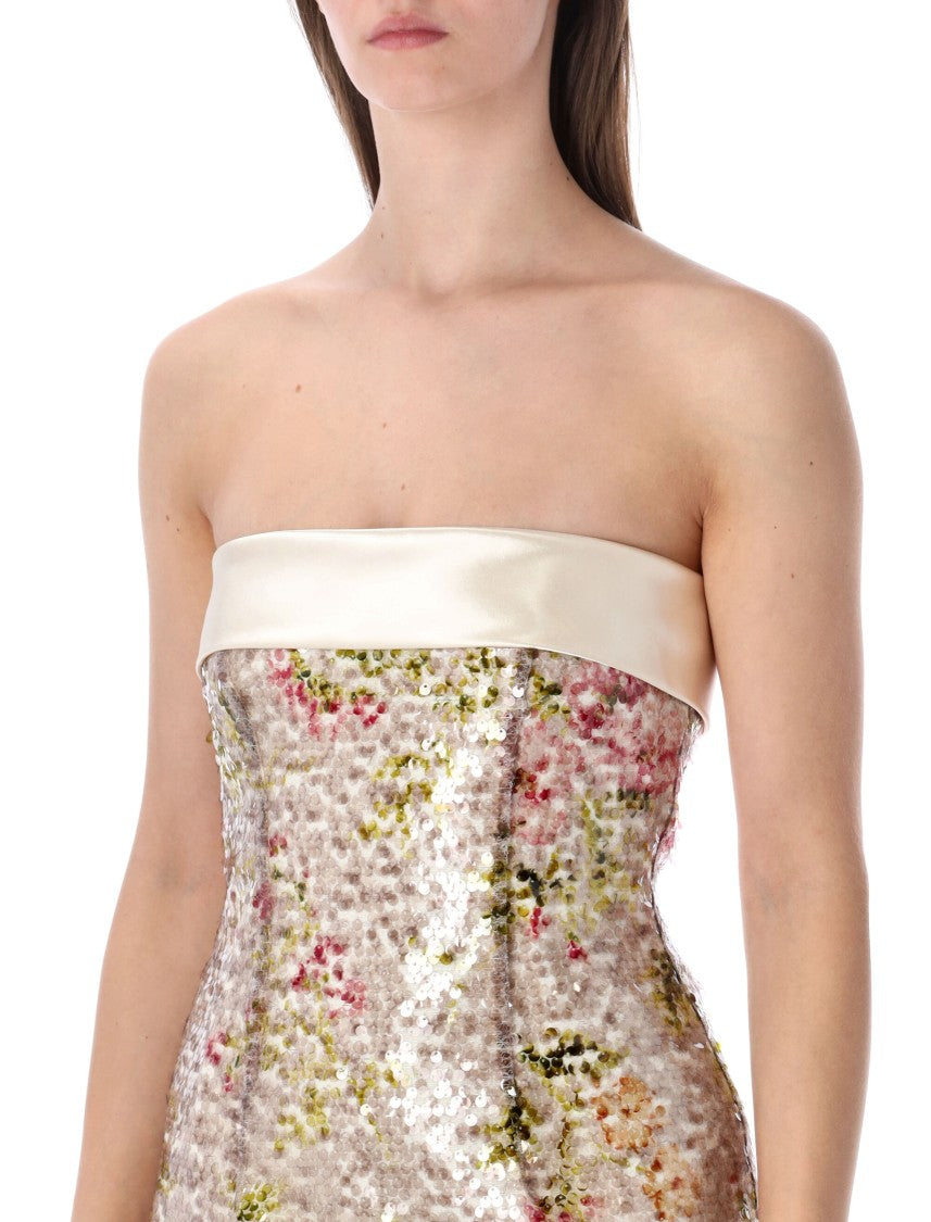 Alberta Ferretti Floral Sequin Mini Satin Dress