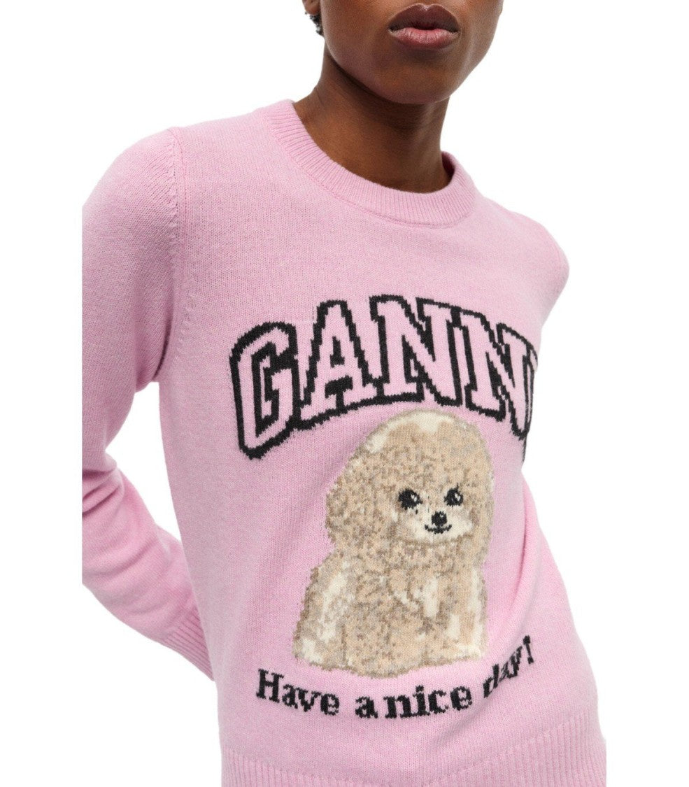 Ganni Poodle Pink Crewneck Jumper