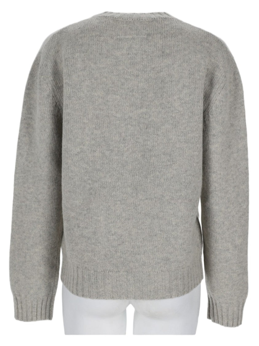 Mm6 By Maison Margiela Relaxed Fit Grey Sweater With Embroidered Script