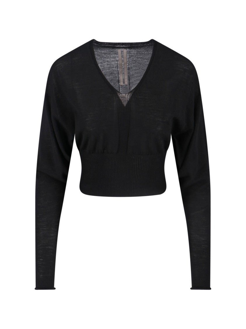 Rick Owens Black Wool Cropped Sweater
